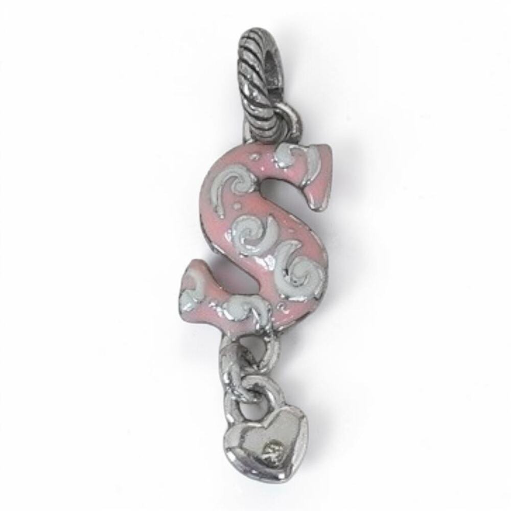 Brighton Letter S Initial Charm Pink Enamel Crystal Heart Dangle Silver Retired